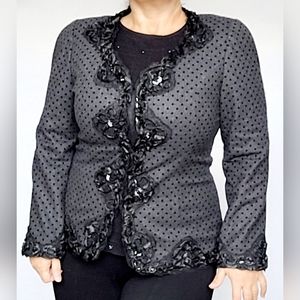 Rina di Montella Women's 100% Wool Luxury Blazer Embellished Gray Snap  Large